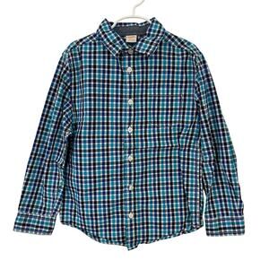 Gymboree Boys Gingham Button Down Collared Shirt Blue Size 7